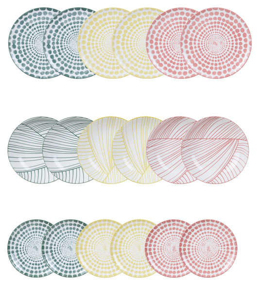 Servizio Piatti Arkos 18 Pezzi in Porcellana, Colori Assortiti, Set Tavola per 6 Persone, Design Moderno e Colorato per Cucina e Sala da Pranzo