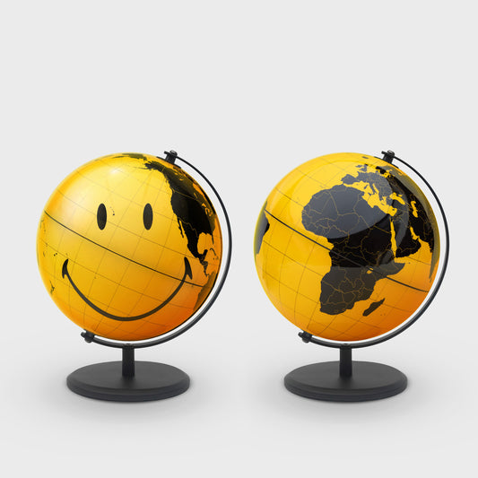Mappamondo "Smiley" â?" Globo girevole da scrivania giallo con faccina sorridente