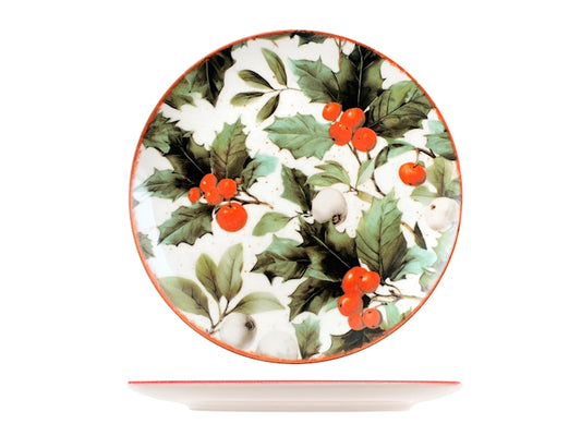 Servizio Piatti Natalizio Magical Holly 18 Pezzi in Stoneware - Set Tavola per 6 Persone con Piatti Piani, Fondi e Dessert, Design Coupe H&H