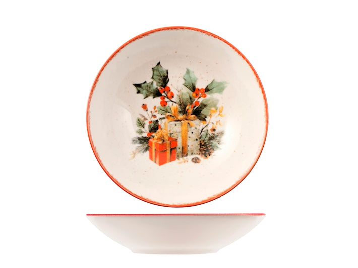 Servizio Piatti Natalizio Jingle Gifts 18 Pezzi in Stoneware - Set Tavola per 6 Persone con Piatti Piani, Fondi e Dessert, Design Coupe Elegante e Decorativo H&H