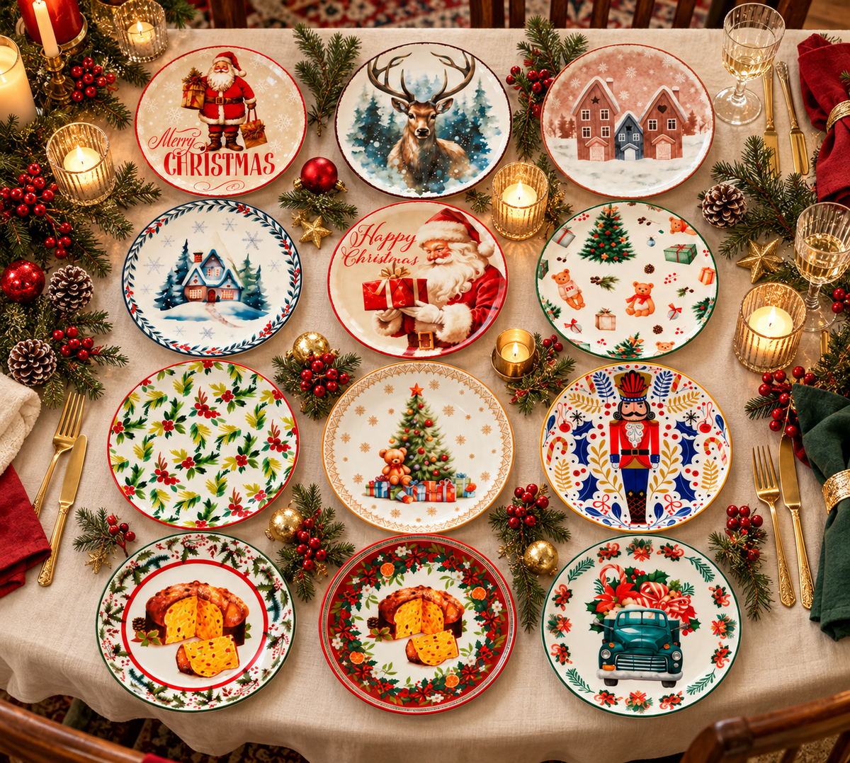 Piatto panettone babbo natale happy in porcellana decorata forma coupe cm 27 Royal Norfolk