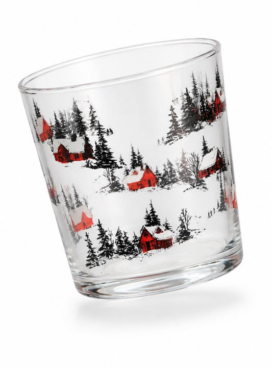 Set 3 Bicchieri White Silence in Vetro da 35 cl - Bicchieri Acqua con Decorazioni Natalizie Paesaggio Innevato, Casette Rosse e Alberi, Ideali per Tavola e Natale H&H