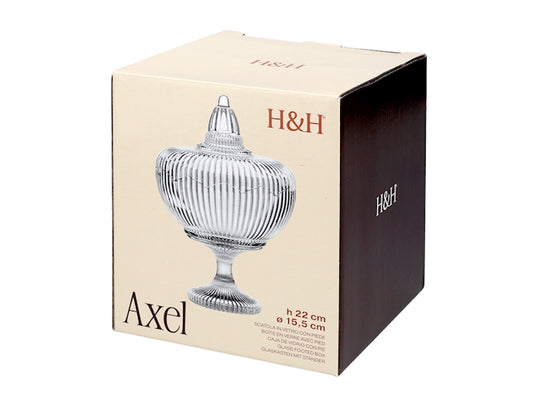 Scatola Axel in Vetro Trasparente con Coperchio e Piedistallo 15,5 x 22 cm - Portaconfetti, Porta Caramelle e Scatola Decorativa Elegante per Casa e Tavola H&H