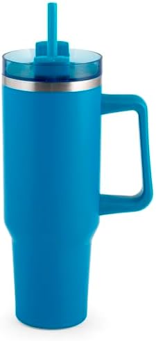 Mug termico blu in acciaio con cannuccia lt 1.2H&H