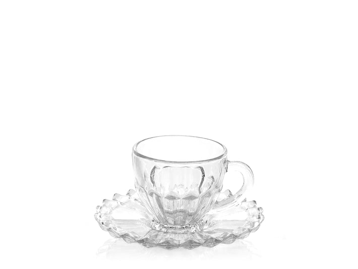 Confezione 6 tazze caffè con il piatto ninfea in vetro lavorato cl 11