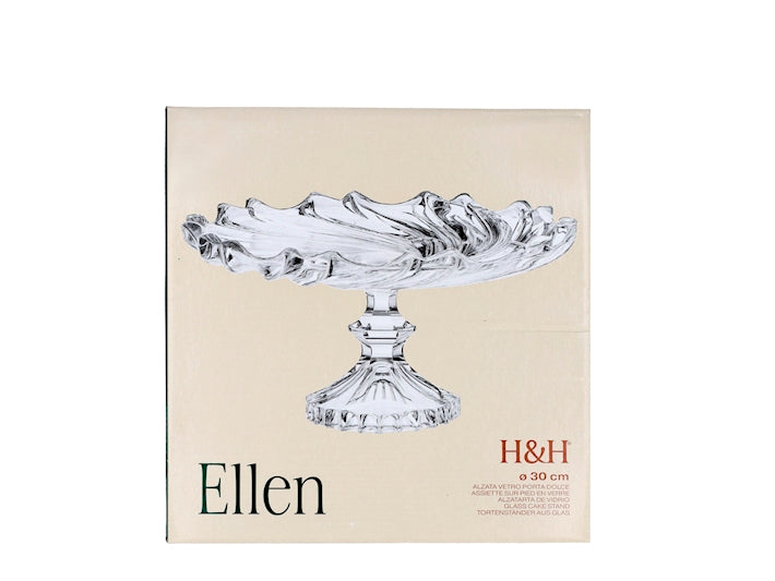 Alzata Ellen in Vetro con Coperchio 30 x 14,5 cm - Porta Dolci e Torte, Centrotavola Decorativo Elegante per Tavola, Buffet e Pasticceria H&H