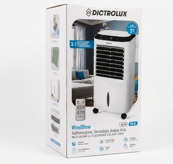Raffrescatore Evaporativo Wind Blow 65W con Display LED e Funzione Ionica | Con Telecomando, Funzione Ionica, Display LED, 65 Watt, Uso Domestico