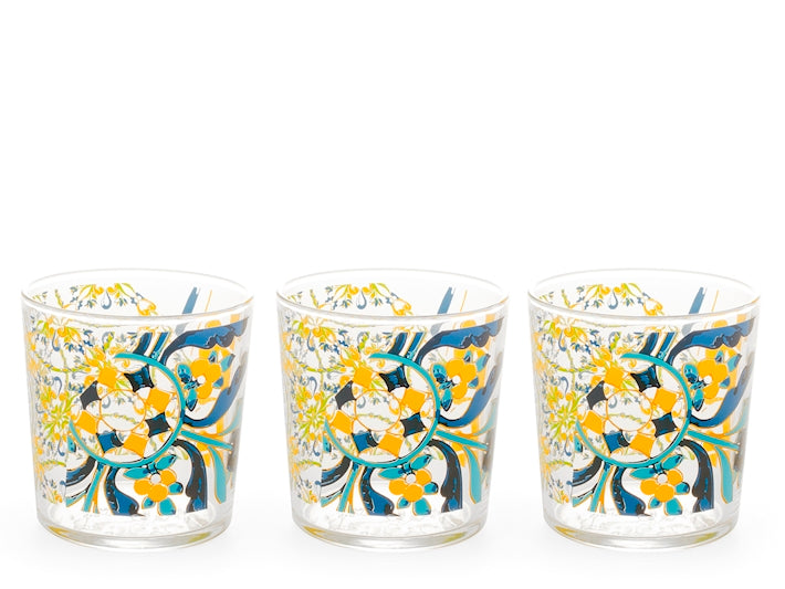 Set 3 bicchieri faenza in vetro decorato cl35