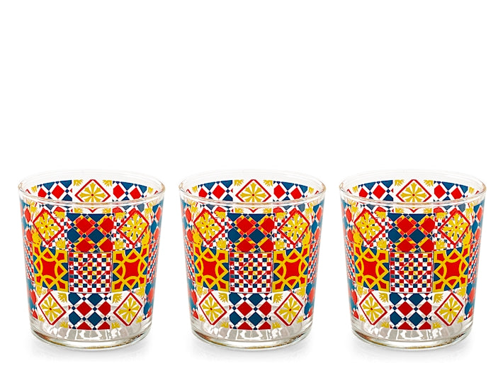 Set 3 bicchieri mosaika vetro decorato cl 35