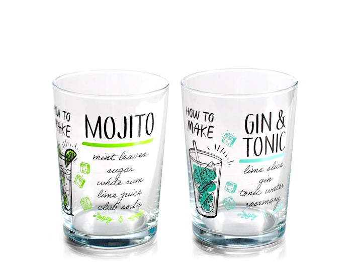 Set 6 bicchieri cocktail in vetro decoro gin tonic e mojito 50cl