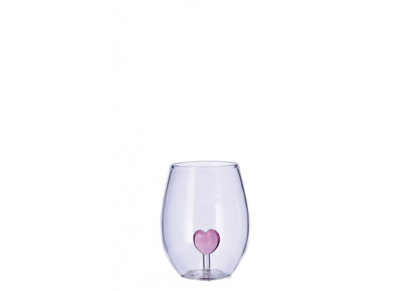 Bicchiere in vetro con figura 3d cuore rosa