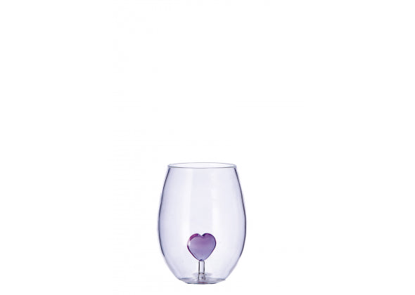 Bicchiere in vetro con figura 3d cuore lilla