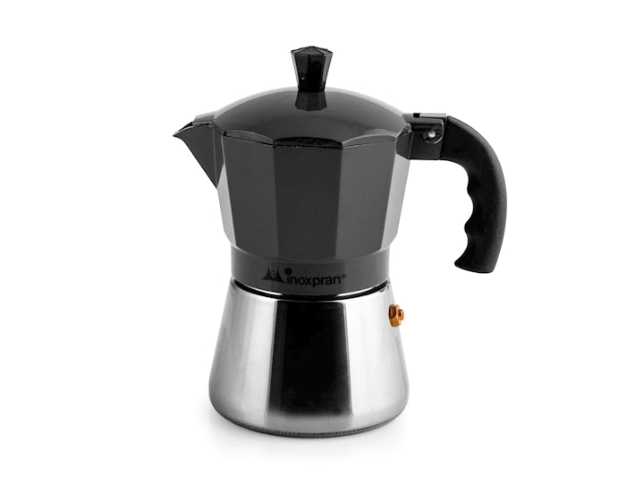 Caffettiera in alluminio con caldaia in acciaio inox inoxpran tazze tre antracite