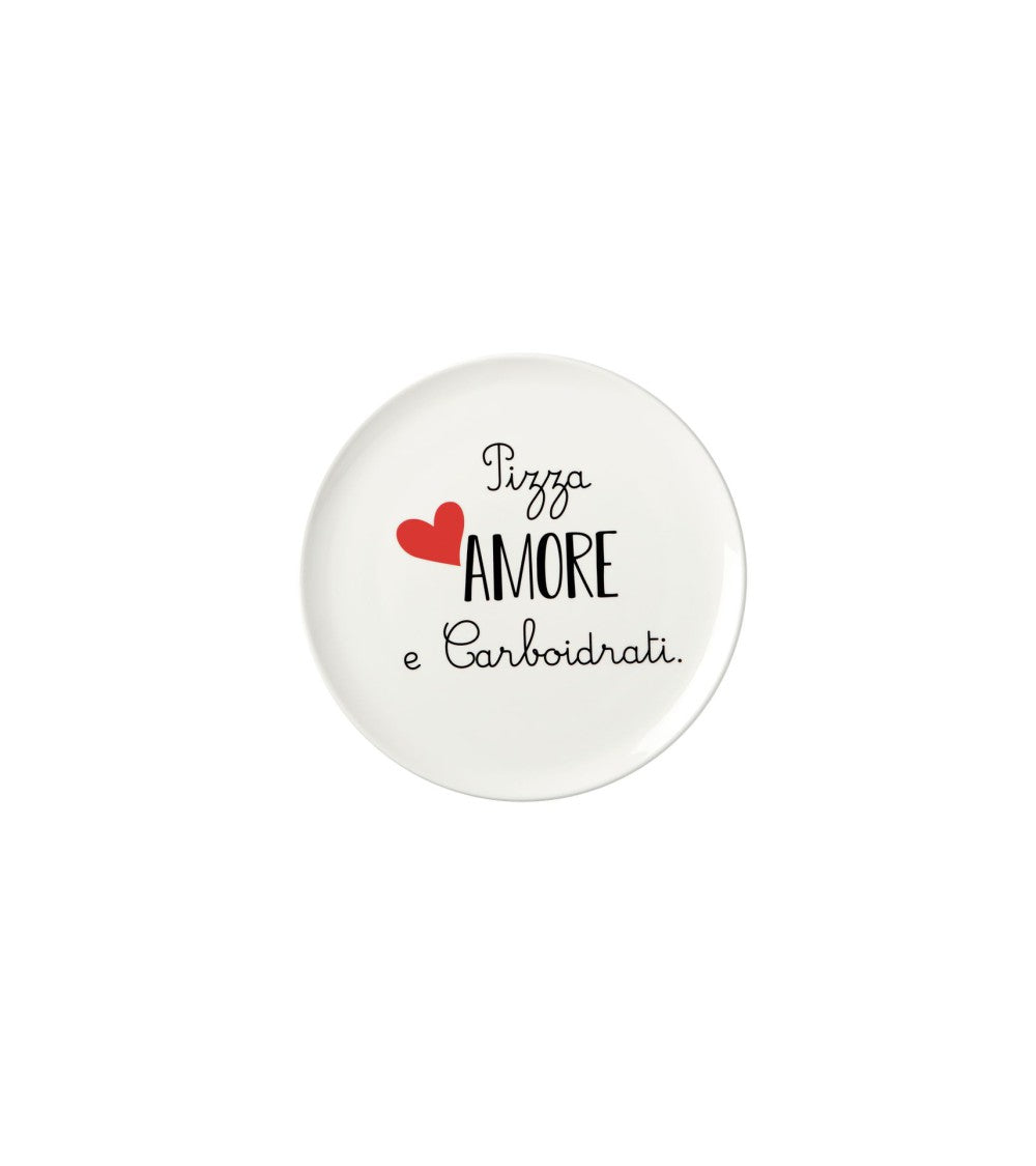 Piatto pizza in ceramica 32 cm con scritta pizza amore e carboidrati