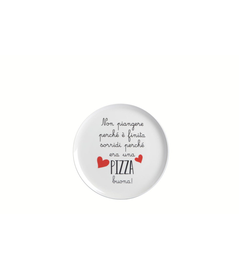 Piatto pizza in ceramica 32 cm con scritta non piangere perchè è finita sorridi perchè era una pizza buona