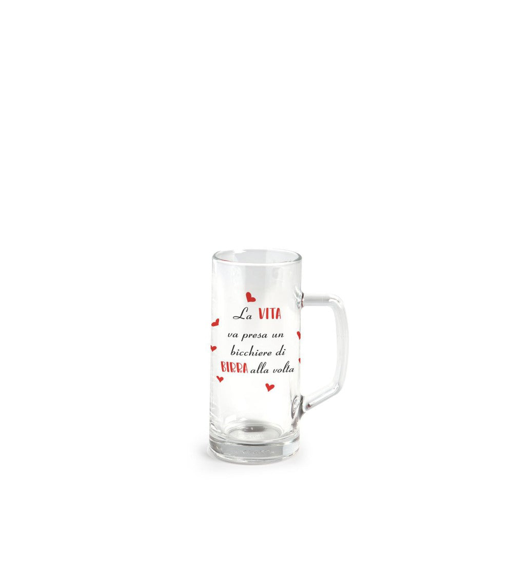 Bicchiere birra con manico 40 cl con scritta la vita va presa un bicchiere di birra alla volta