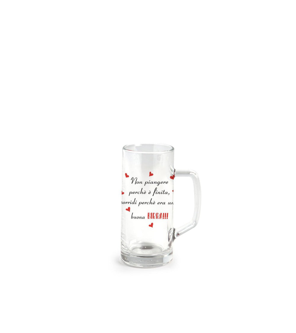 Bicchiere birra con manico 40 cl con scritta non piangere perchè è finita sorridi perchè era una buona birra