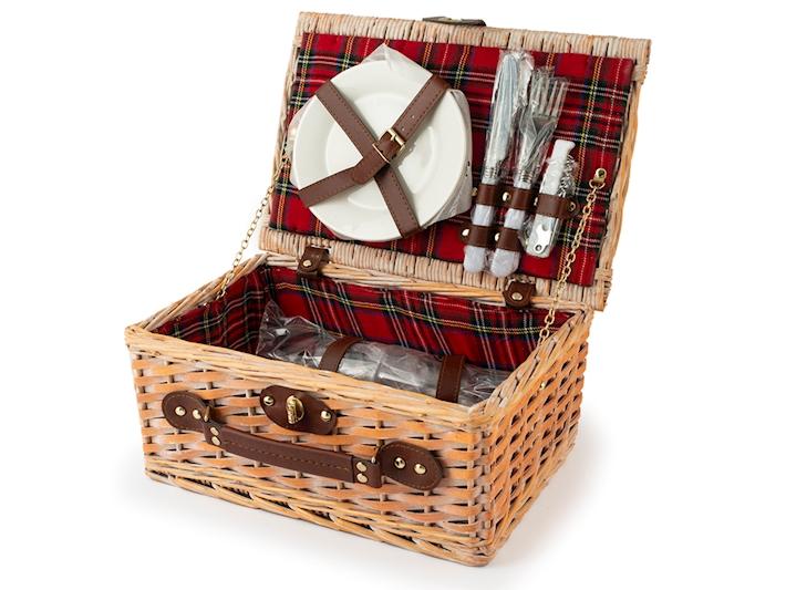 Cesto picnic per 2 persone tartan rosso cm 36x26x16H&H