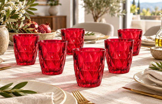 Set 6 Bicchieri in Vetro Rosso Spectra da 30 cl Gusto Casa con Lavorazione Geometrica in Rilievo