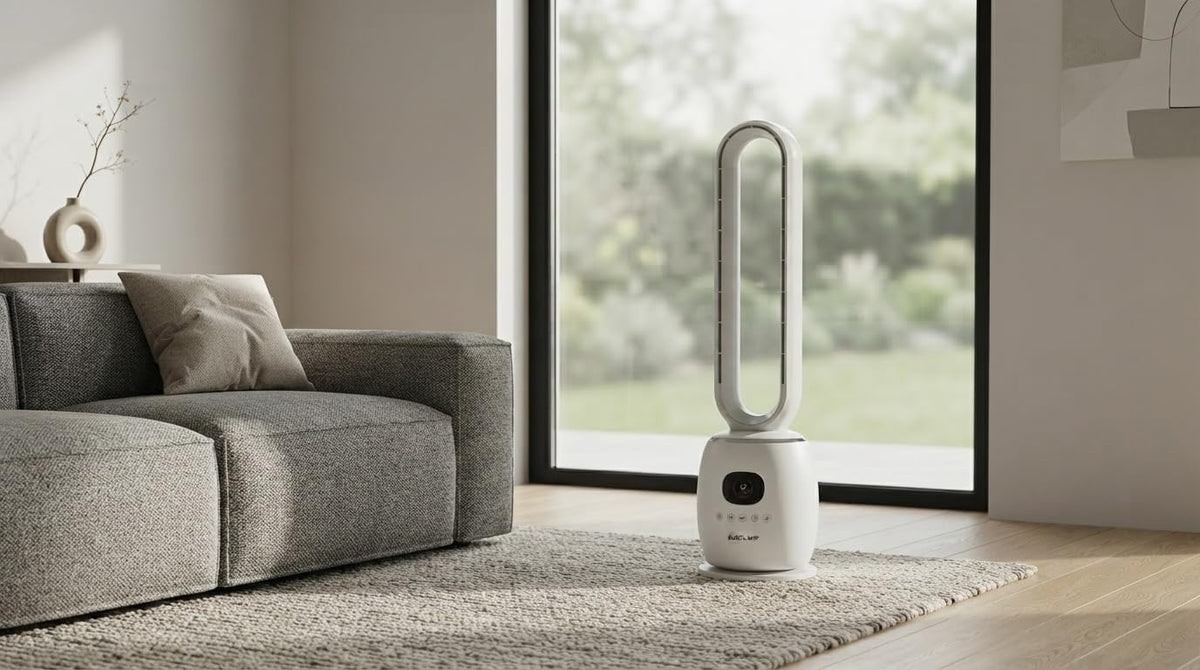 Ventilatore a Torre Senza Pale 30W con Motore DC e Telecomando - Bianco