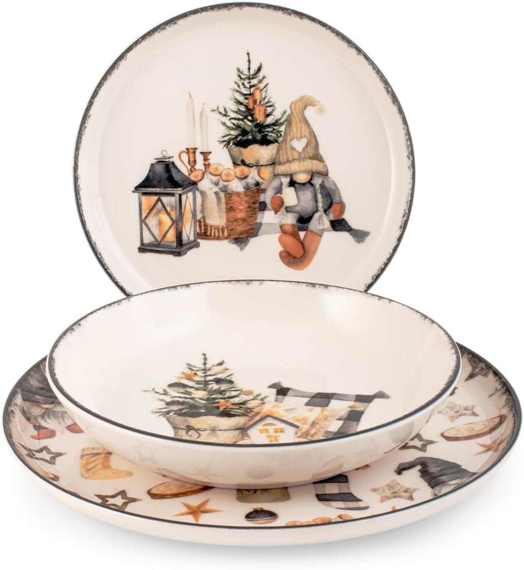 Servizio 18 pezzi tavola country winter in stoneware decoratoH&H