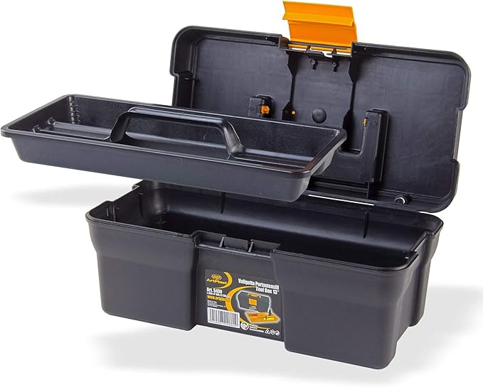 Valigetta portautensili 13" L 340 x P 180 x H 150 mm in polipropilene, con vassoio interno, coperchio con cerniere.