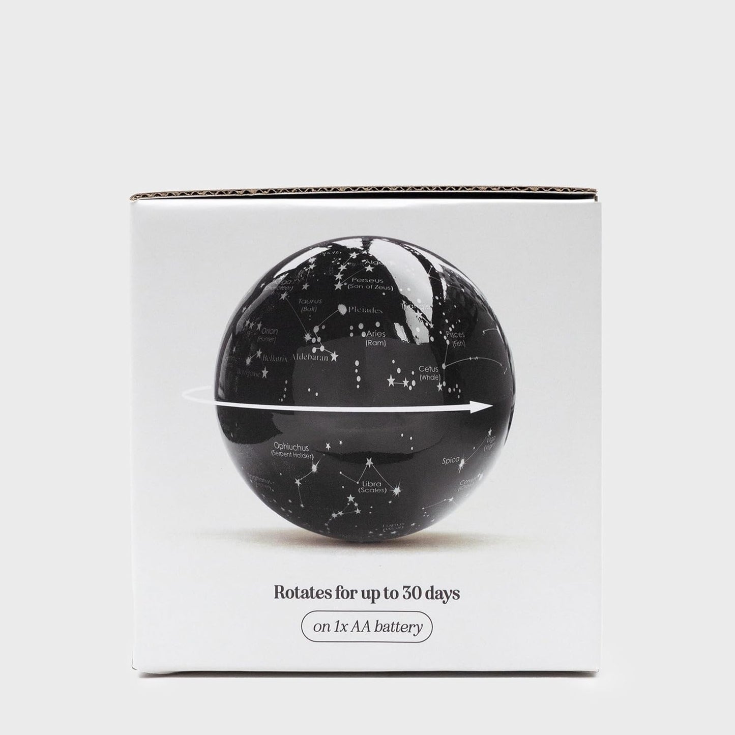 Cielo notturno rotante: globo luminoso con costellazioni.