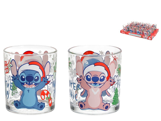 Bicchiere Stitch Xmas in Vetro Decorato da 25 cl - Bicchiere Natalizio con Stitch e Angel, Lavabile in Lavastoviglie, 1 Pezzo H&H
