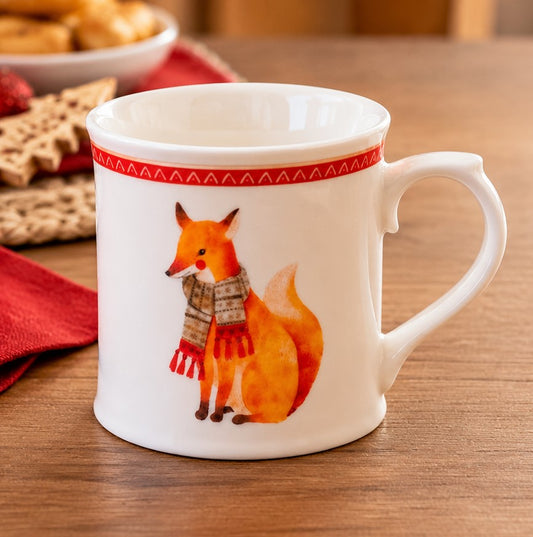 Mug NBC Winter Volpe in Ceramica da 350 ml - Tazza Natalizia con Decorazione Volpe e Sciarpa, Ideale per Colazione, Tè, Latte e Cioccolata Calda H&H