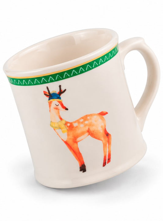 Mug NBC Winter Cervo 350 ml in Ceramica Bianca con Decorazione Invernale, Cappello e Sciarpa, Idea Regalo Natalizia H&H