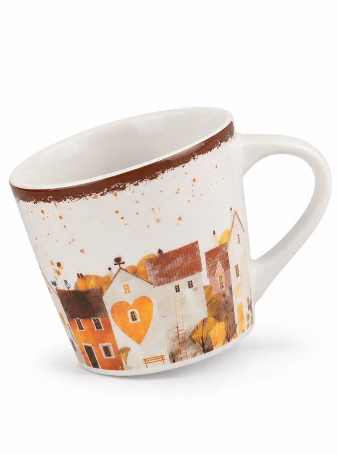 Tazza Jumbo NBC Holiday Story Casette 420 ml in Ceramica Bianca con Decorazione Borgo e Cuore, Design Invernale, Idea Regalo Natalizia H&H