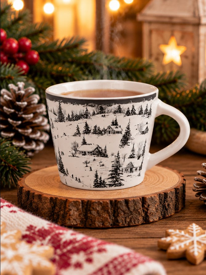 Tazza Jumbo NBC Winter Tale Paesaggio Innevato 420 ml in Ceramica Bianca con Decorazione Invernale, Casette e Alberi, Idea Regalo Natalizia H&H