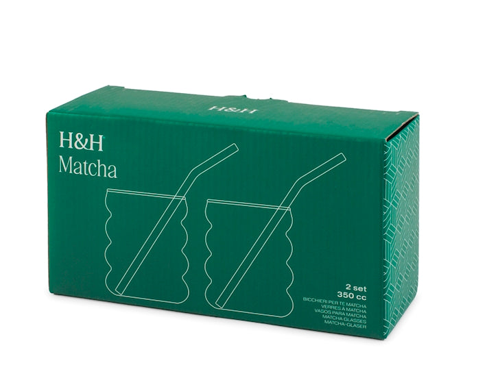 H&H Set 2 Bicchieri + 2 cannucce Matcha Tea 350 cc