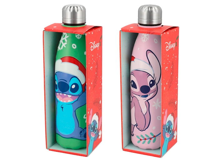 Bottiglia Termica Natalizia Stitch H&H 500 ml in Acciaio Inox Rosa, Borraccia con Decorazioni Xmas, Ideale per Bevande Calde e Fredde