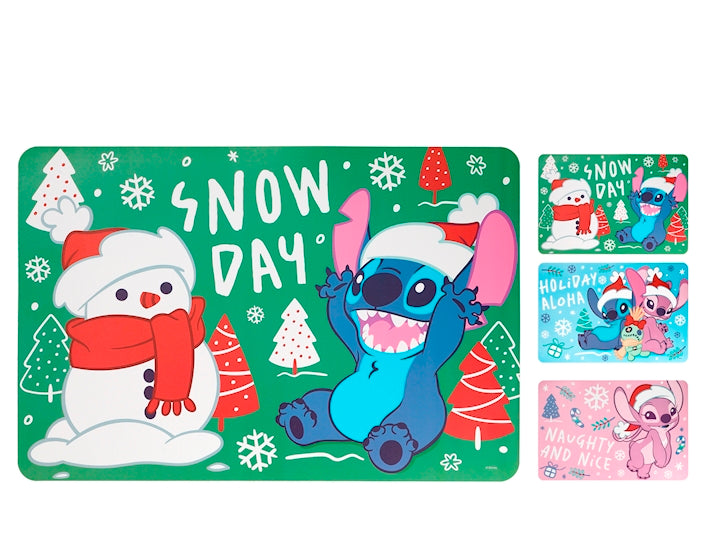 Tovaglietta Natalizia Stitch & Angel Home in rombo Rosa 45x30 cm in Polipropilene, Tovaglietta Americana con Decorazioni Xmas per Colazione e Pranzo