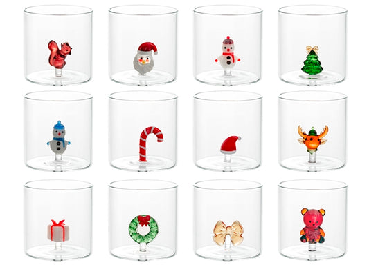 H&H Bicchiere Natalizio Tondo in Vetro Borosilicato 30 cl con Scoiattolo