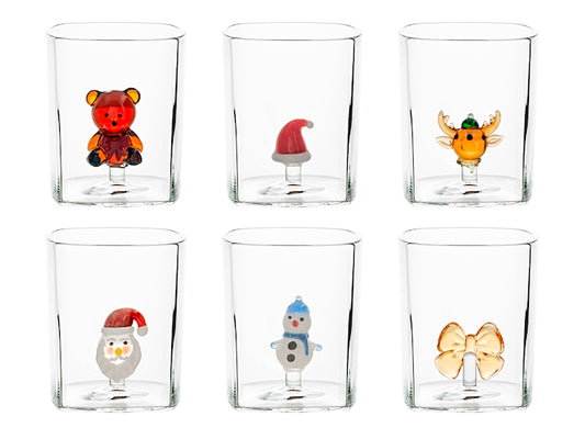 H&H Bicchiere Natalizio Quadrato in Vetro Borosilicato 27 cl con Orsetto