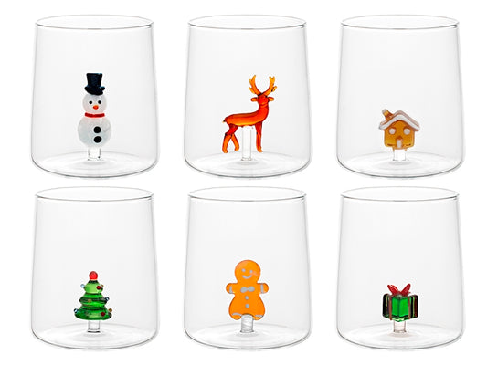 H&H Bicchiere Natalizio Conico in Vetro Borosilicato 48 cl con Albero di Natale