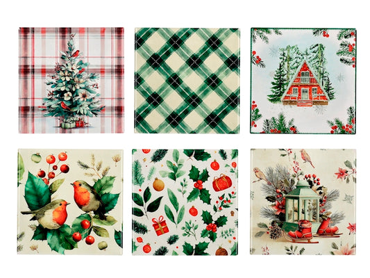 H&H Sottopentola Quadrato Natalizio in Ceramica 20 cm, Fantasia Albero di Natale