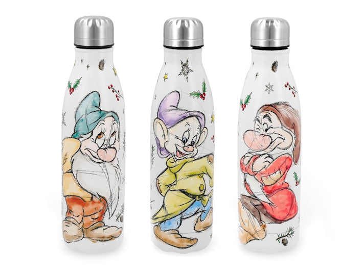 H&H Bottiglia Termica Nano Cucciolo di Biancaneve in Acciaio Inox 500 ml, Borraccia Termica Natalizia