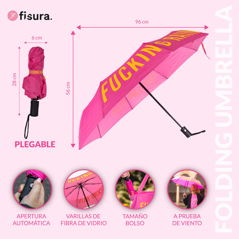 FISURA Ombrello con scritta "Fucking Rain" rosa