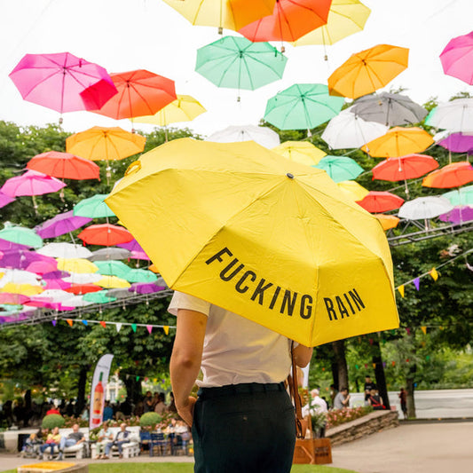 FISURA Ombrello pieghevole "Fucking Rain" giallo