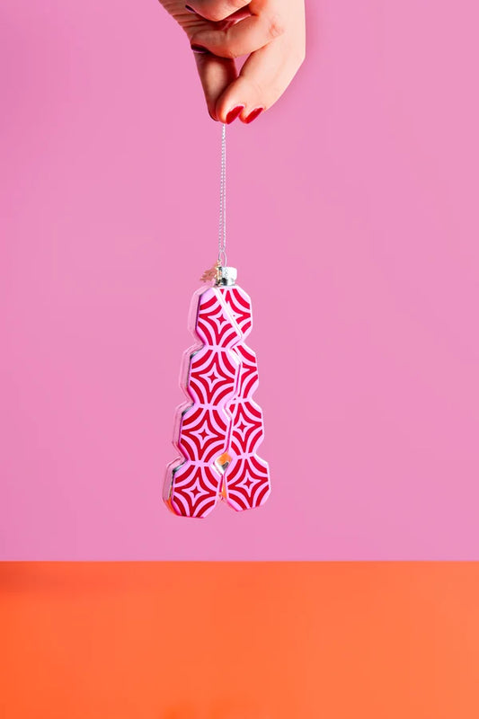 Decorazione Natalizia Festival Token Rosa e Argento in Vetro da Appendere, Addobbo per Albero di Natale, 14 cm