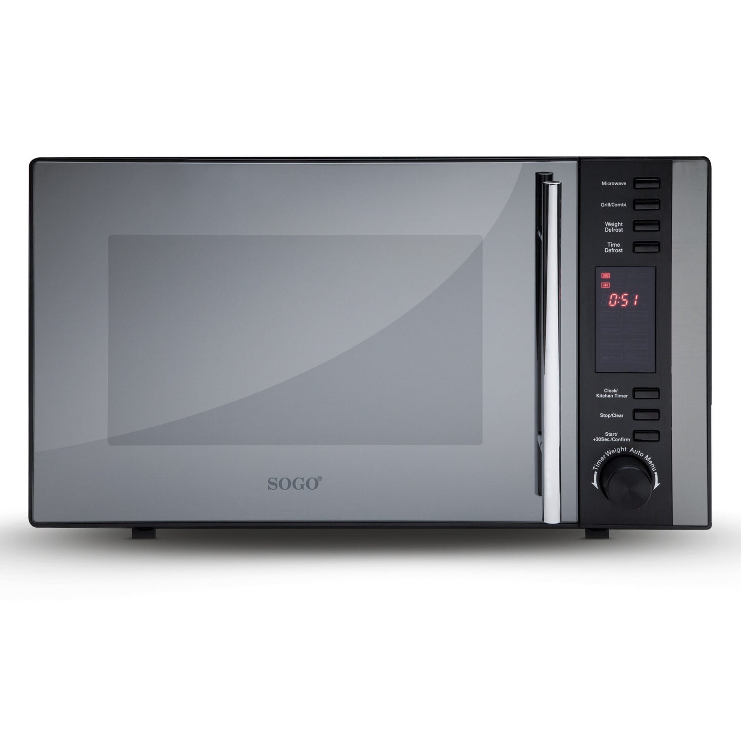 SOGO Microonde & grill in acciaio con porta a specchio e display digitale 25l - grill 1000w, microonde 900w