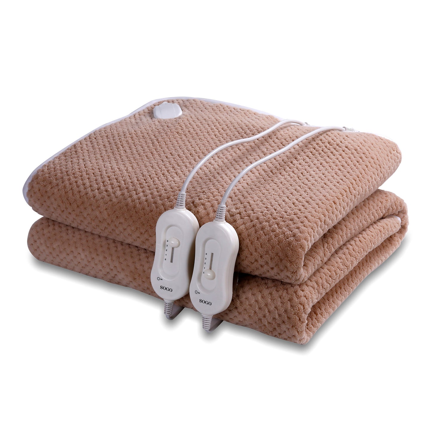 SOGO Coperta elettrica xxl in lana di corallo e poliestere - 160 x 140 cm - 120w - beige