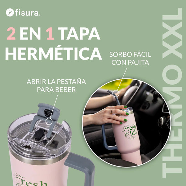 FISURA Thermos XXL con cannuccia e scritta "Fresh club"