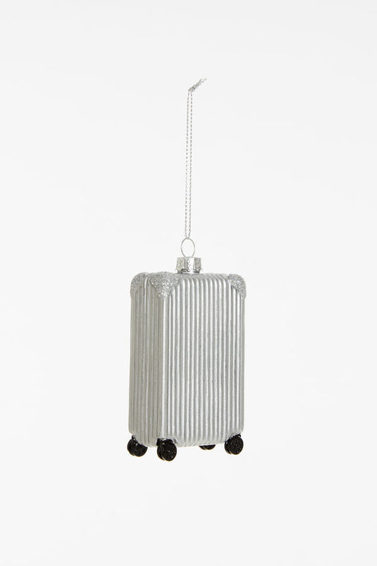 Decorazione Natalizia Valigia Argento da Appendere, Addobbo a Forma di Trolley per Albero di Natale, Idea Regalo