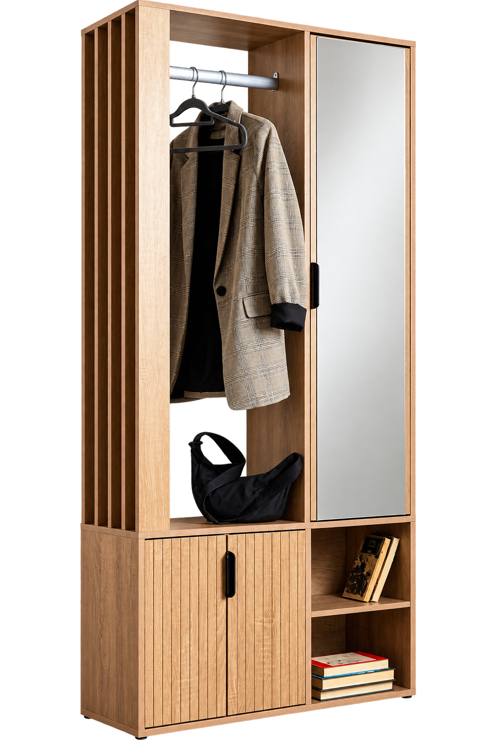 Scarpiera 4 Ante Effetto Legno Rovere Oak Cannettato, Mobile Porta Scarpe Salvaspazio, Design Moderno ed Elegante