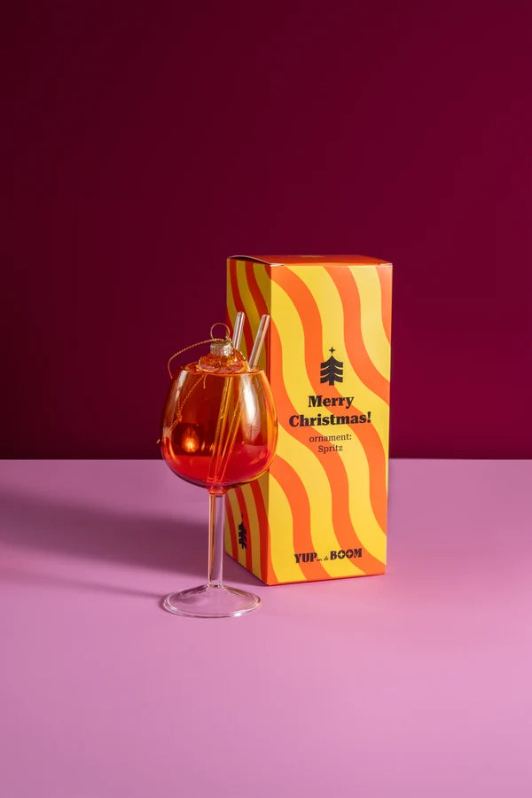 Decorazione Natalizia Bicchiere Spritz Arancione in Vetro da Appendere, Addobbo Originale per Albero di Natale, 14,5 cm