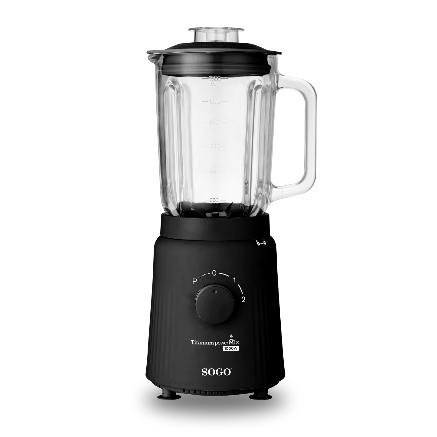 SOGO Frullatore con bicchiere in vetro - funzione pulse e tritaghiaccio 1000w - nero opaco